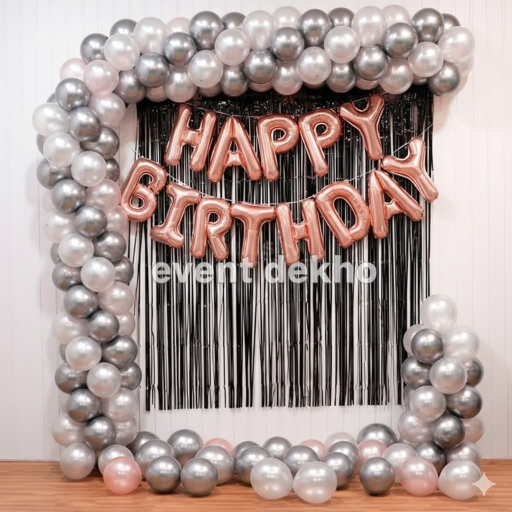 Rose Gold Silver Balloon Garland Birthday Backdrop Decoration