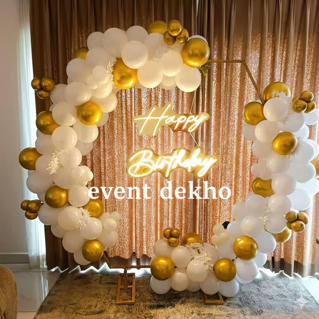 Golden White Elegant Birthday Balloon Ring Arch Decoration