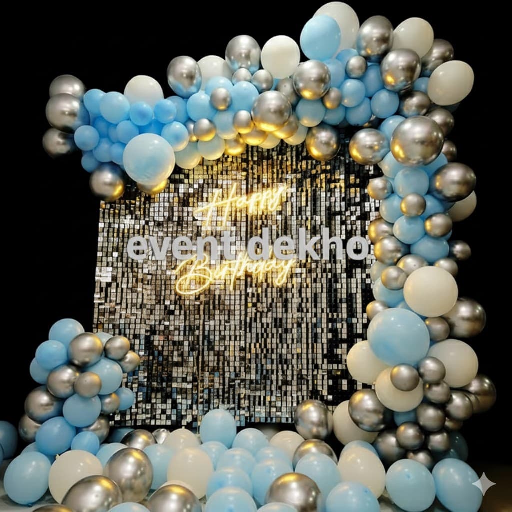 Luxury Blue Silver Birthday Balloon Decoration with Shimmer Sequin