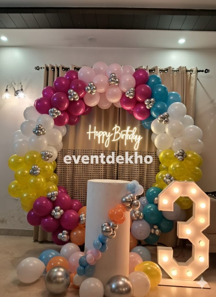 Vibrant Pastel Balloon Ring Birthday Decoration with LED Number Display