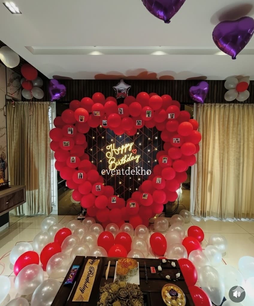 Romantic Red Heart Balloon Birthday Decoration with LED Backdrop