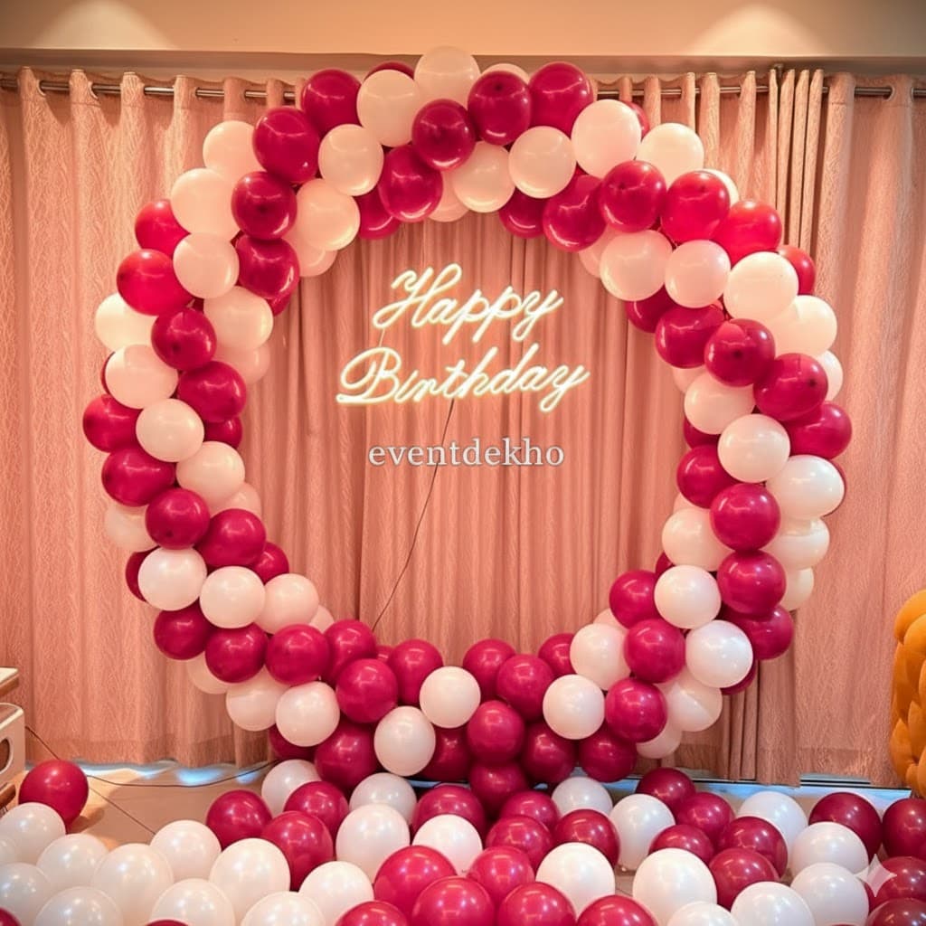 Red White Balloon Ring Birthday Decoration with LED Happy Birthday Light