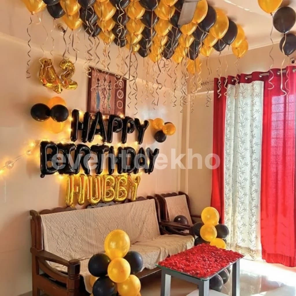 Golden Black Happy Birthday Hubby Room Decoration