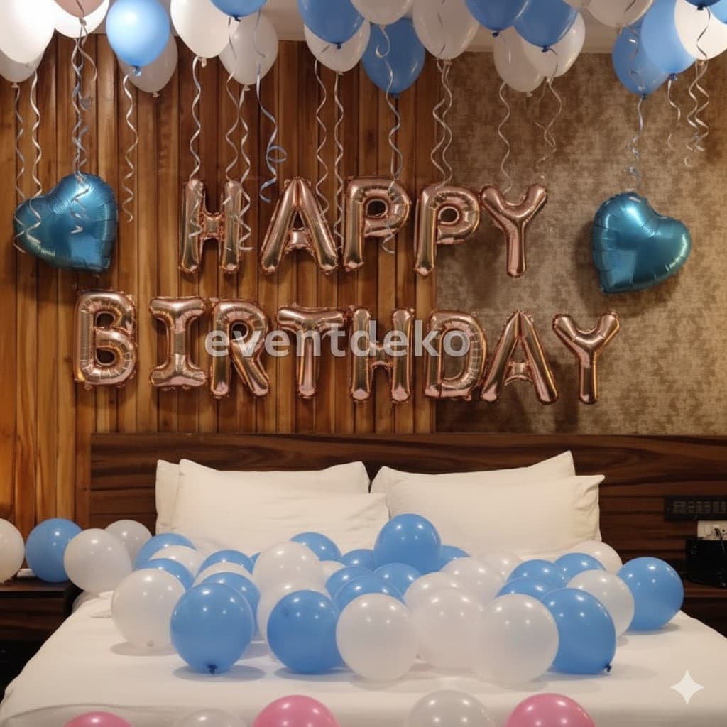 Blue White Birthday Room Balloon Decoration
