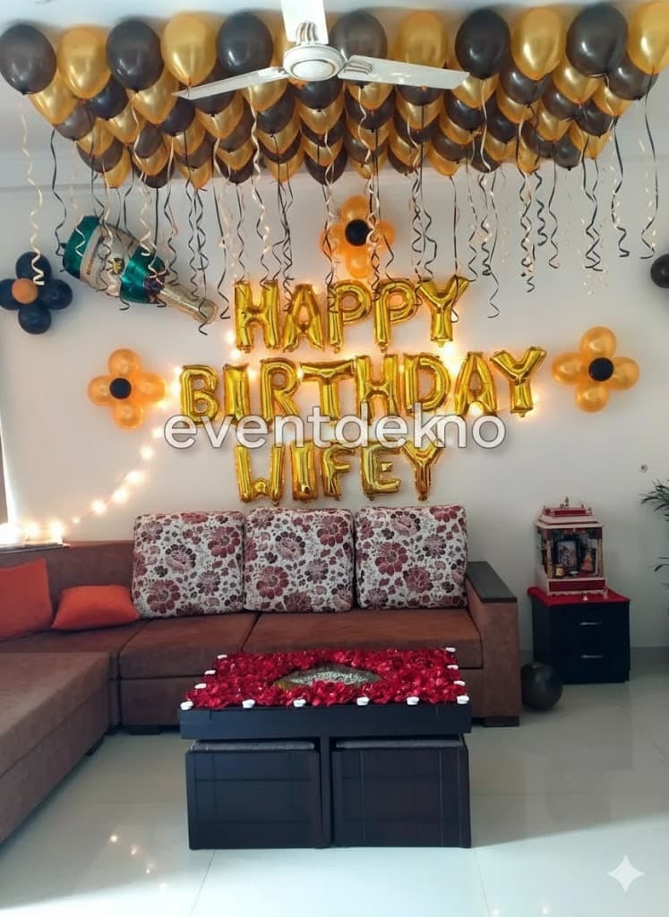 Golden Black Premium Birthday Surprise Decoration for Wife