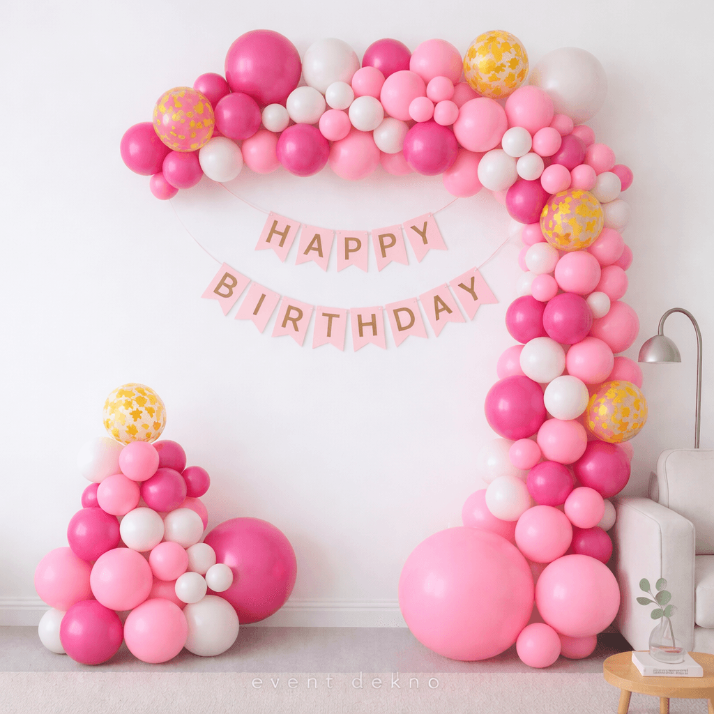 Elegant Pink Balloon Arch Birthday Decoration