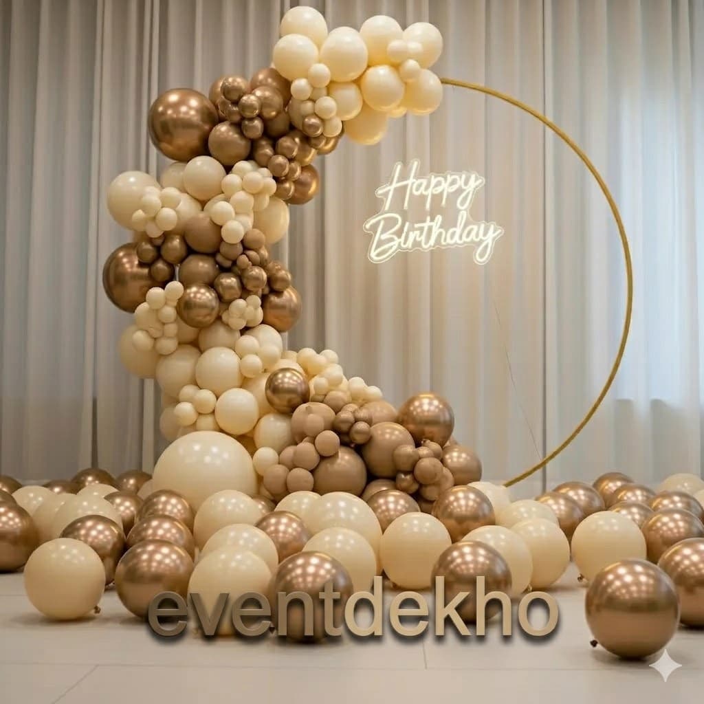 Royal Gold Balloon Arch Birthday Backdrop Setup