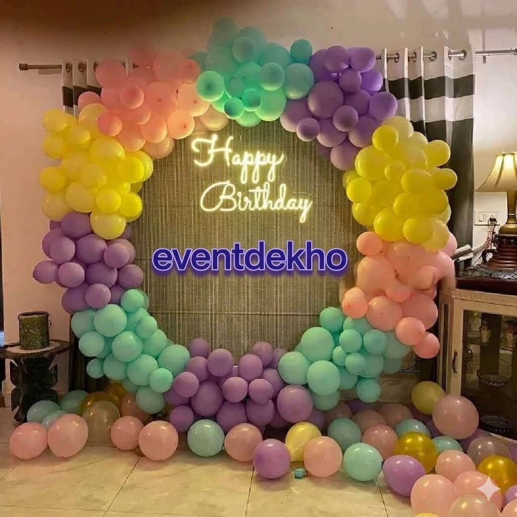 Rainbow Balloon Ring Birthday Backdrop Setup