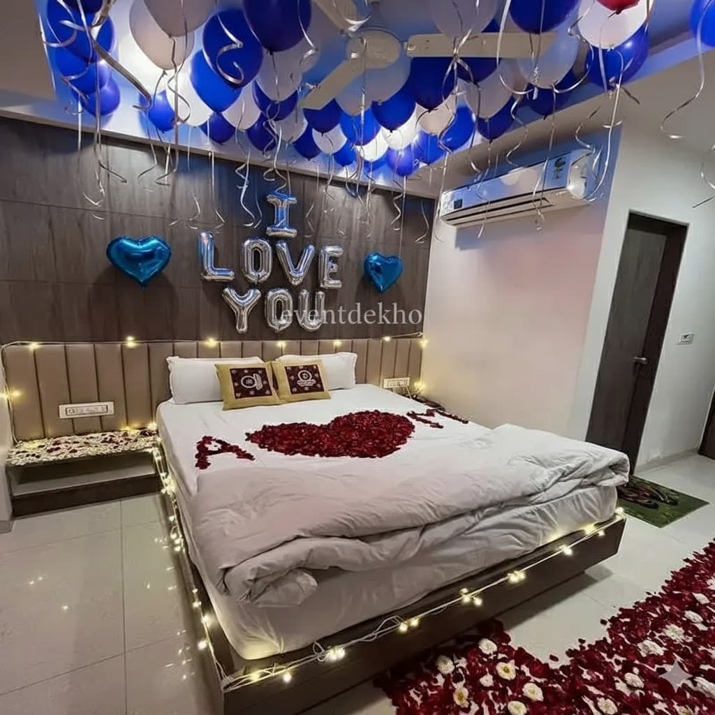 I Love You Balloon Rose Petal Surprise Setup