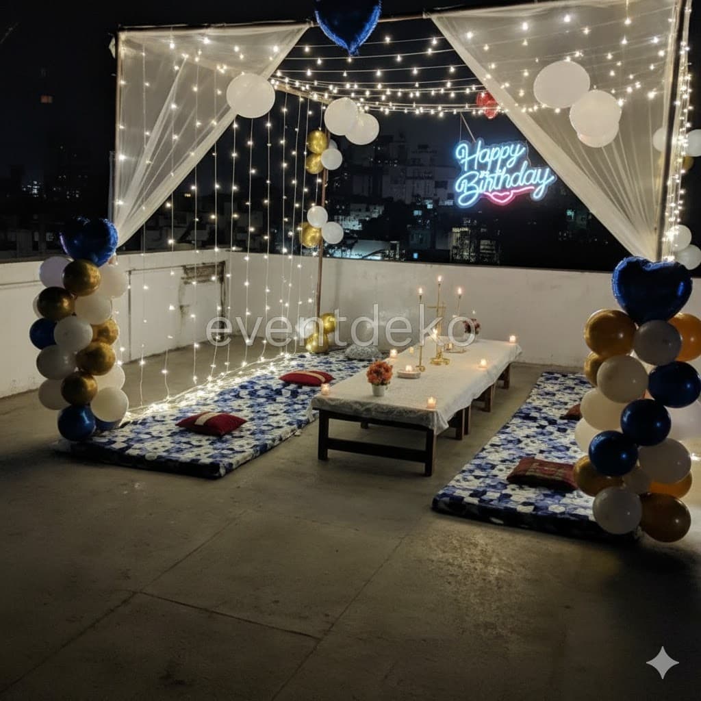 Elegant Rooftop Candlelight Birthday Setup