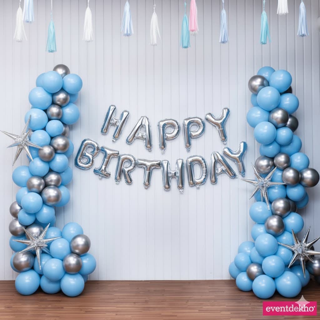 Blue Silver Balloon Garland Happy Birthday Decoration Backdrop