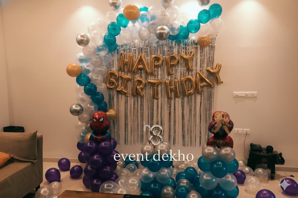 Gold Blue Balloon Arch Happy Birthday Decoration Backdrop