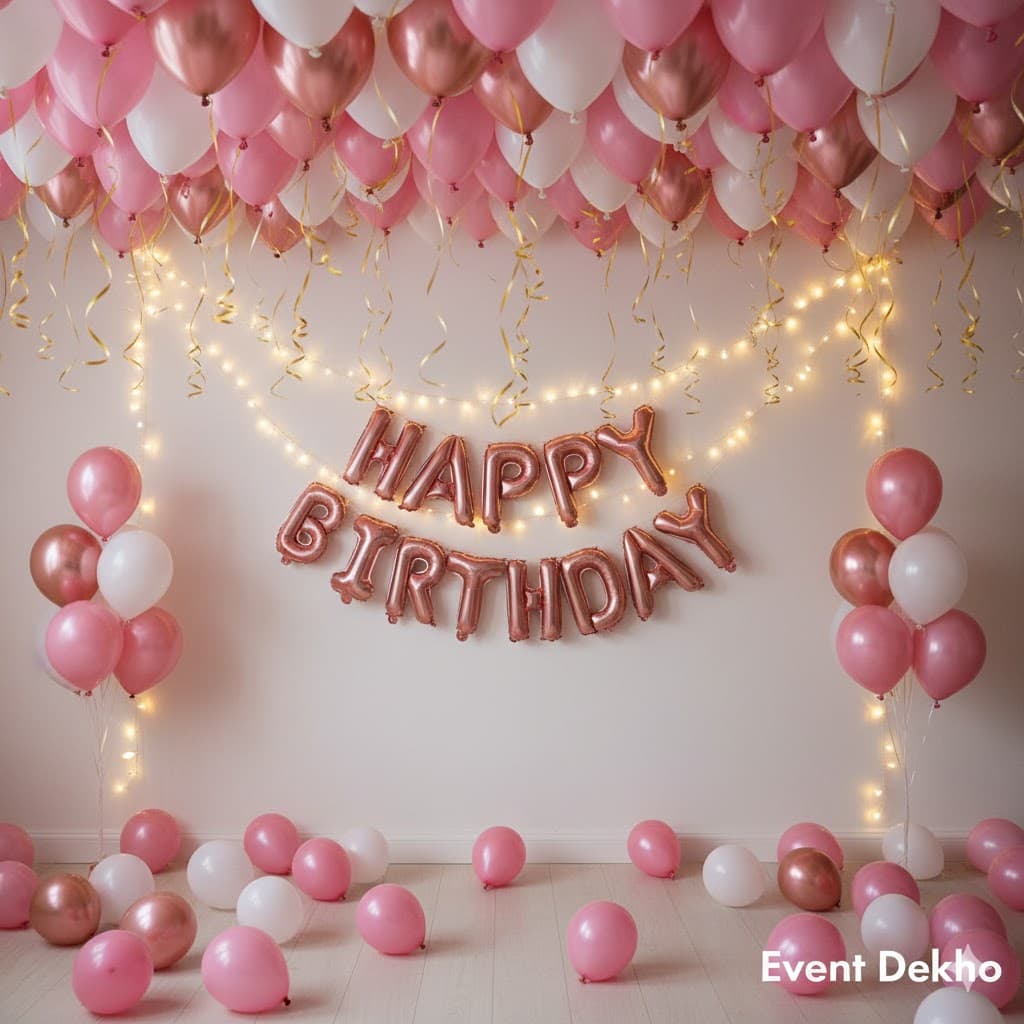 Elegant Blue Silver Anniversary Decoration Balloon and Fairy Light Setup