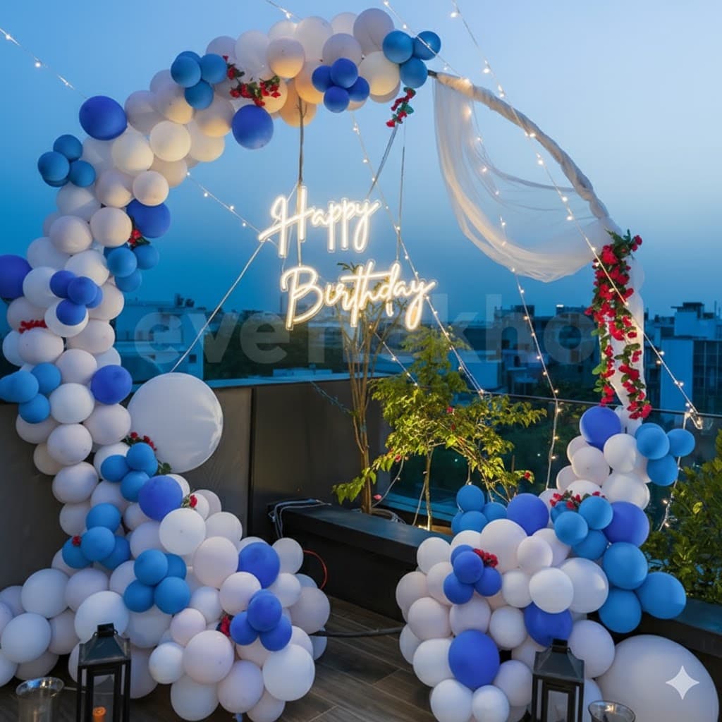 Premium 25th Anniversary Balloon Ring Decoration with Neon Light LED Numbers