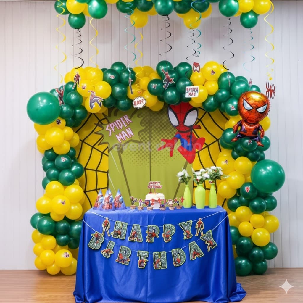Spider Man Themed Birthday Balloon Decoration Setup