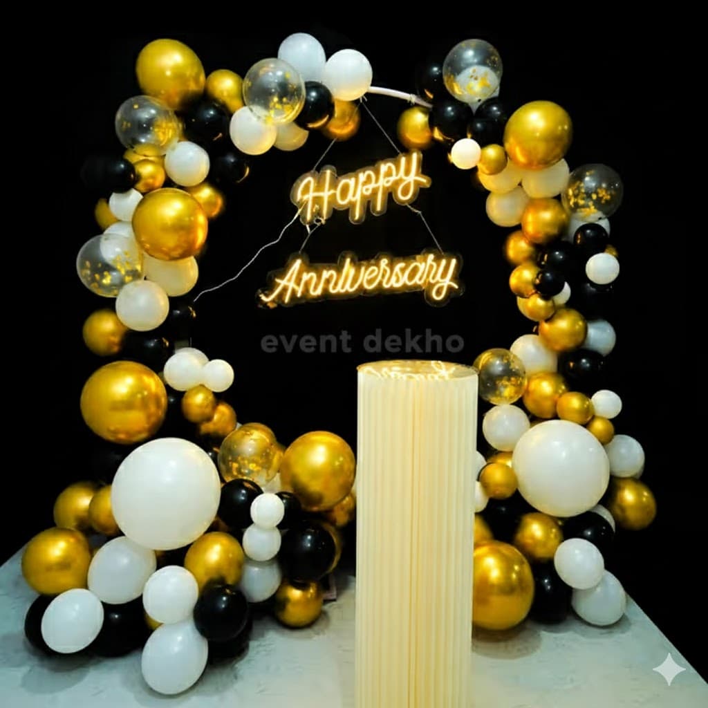 Golden Black Anniversary Balloon Decor Setup