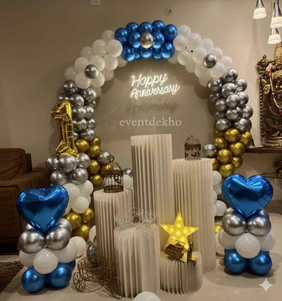 Premium Royal Blue Silver Grand Arch Anniversary Decor