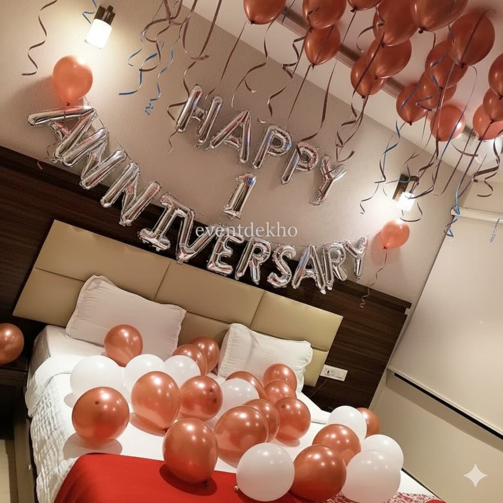 Romantic 1st Anniversary Room Decoration with Balloons Foil Letters