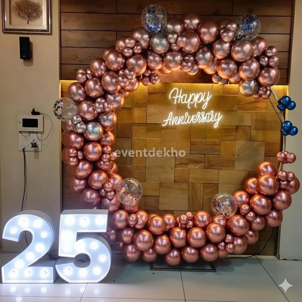 Luxury 25th Anniversary Balloon Ring Decoration with LED Lights Neon Sign