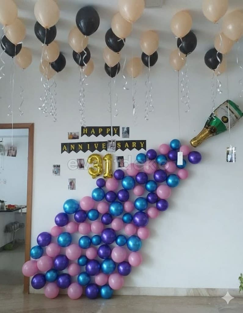 Elegant Bottle Burst Anniversary Balloon Decoration