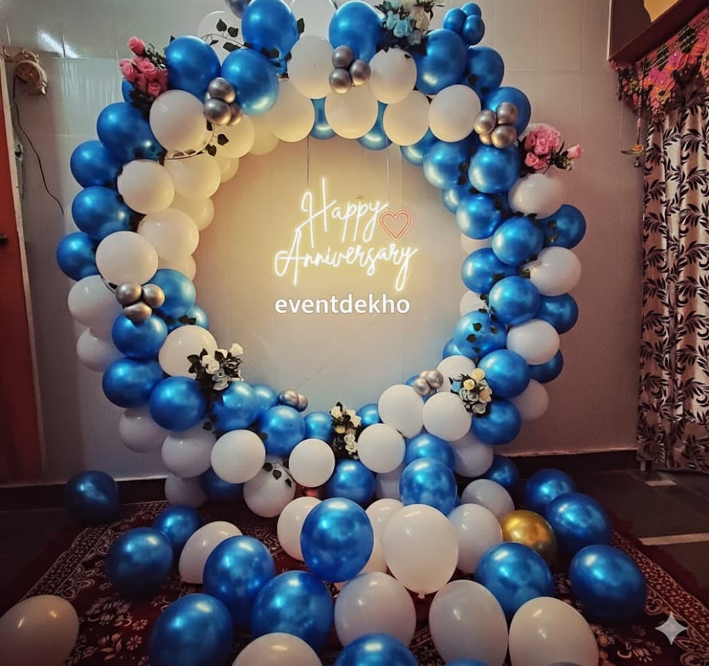 Premium Blue and White Anniversary Ring Backdrop Decoration