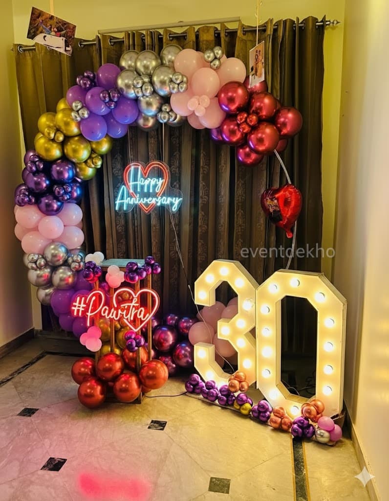 Luxury Anniversary Balloon Decor With Marquee 30 Neon Custom Name Setup