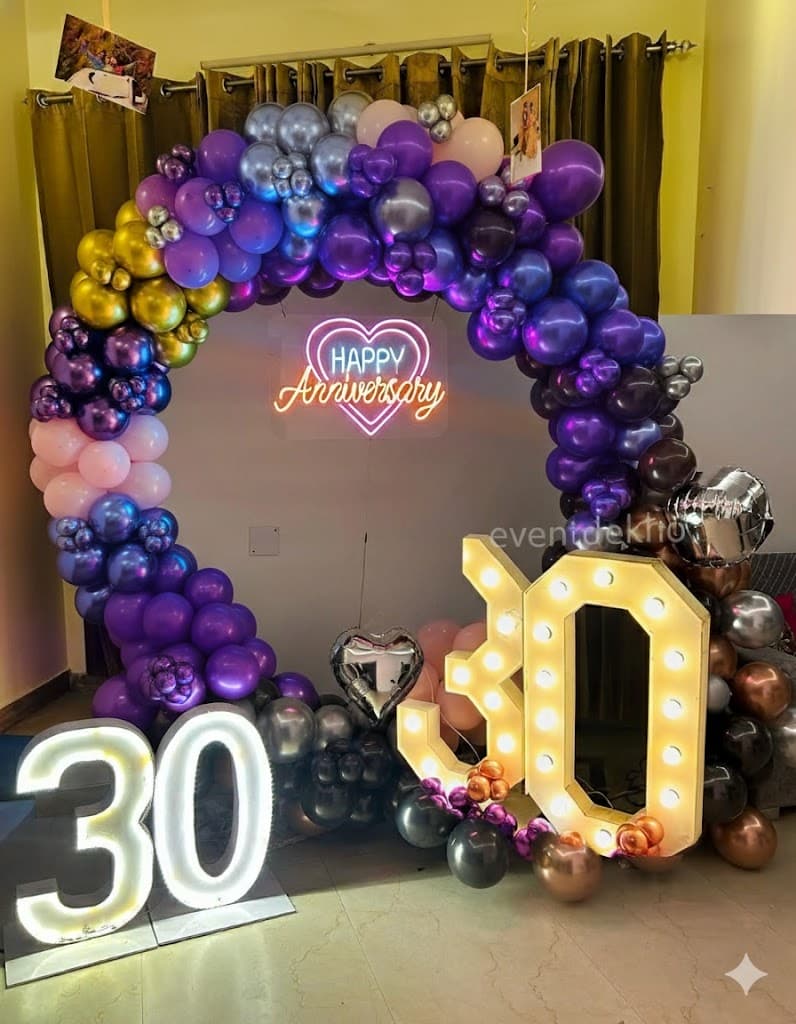30th Anniversary Balloon Ring Arch with LED Marquee Lights