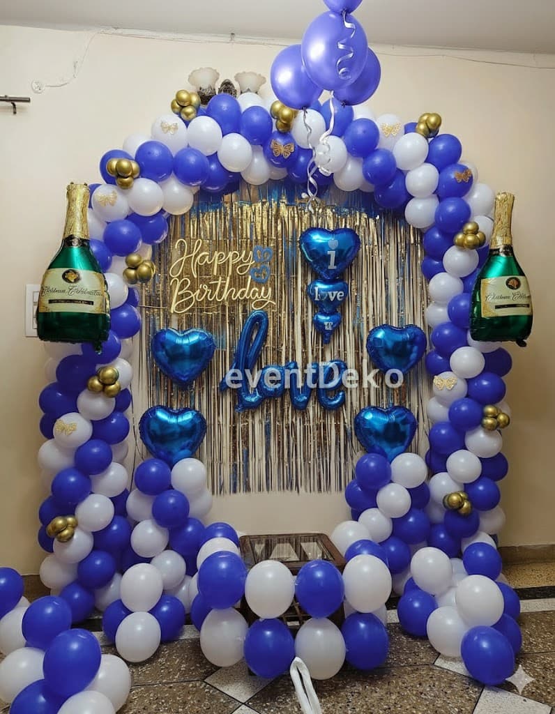 Royal Blue and White Balloon Arch Birthday Decoration with Backdrop Foil Balloons