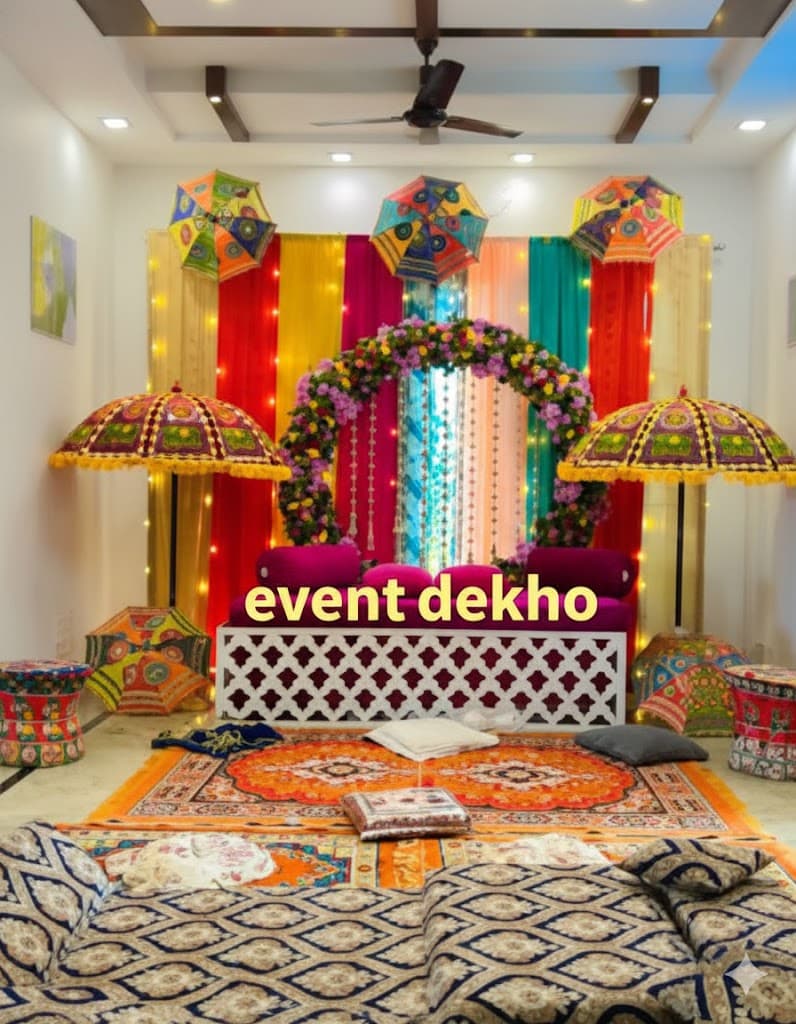 Vibrant Colorful Mehendi Seating Decor Setup