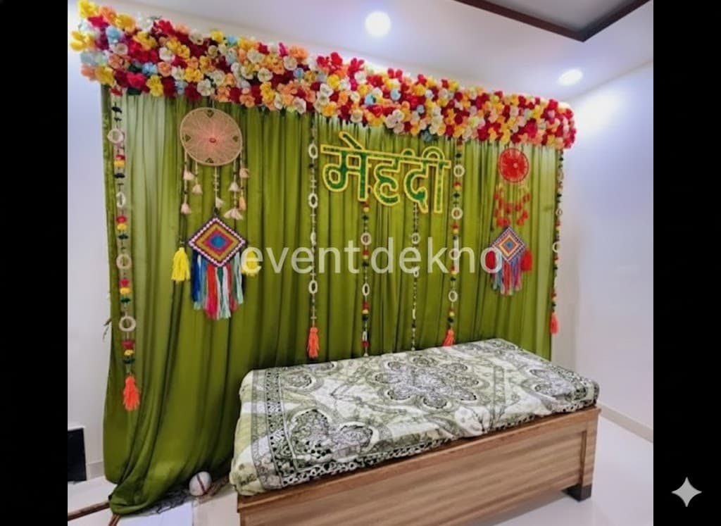 Elegant Green Mehendi Ceremony Decor Setup