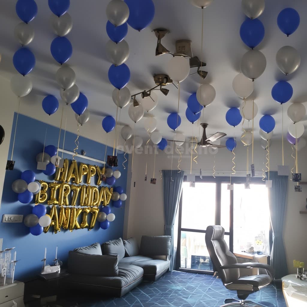 Elegant Blue White Balloon Birthday Setup