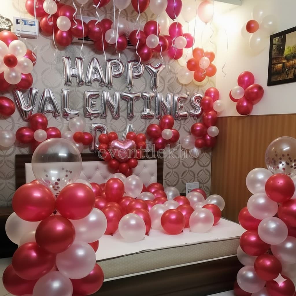 Royal Red Silver Valentine Room Decoration